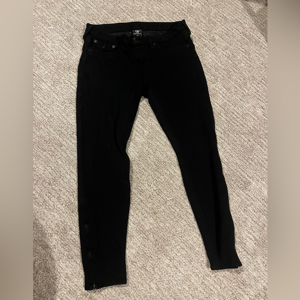 True Religion Women's Black Skinny Jeans Stretch with zipper ankle size 32